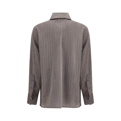 Back view of Golden Goose Brown Fleece Wool Dress Shirt with classic collar and adjustable cuffs.