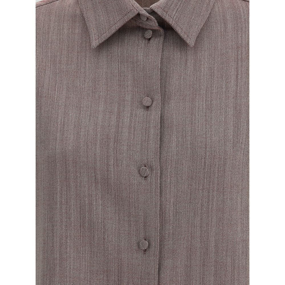 Golden Goose Brown Fleece Wool Dress Shirt with classic collar and button closure, oversize fit, perfect for casual layered looks.