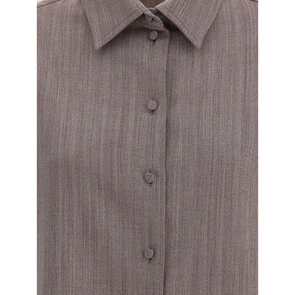 Golden Goose Brown Fleece Wool Dress Shirt with classic collar and button closure, oversize fit, perfect for casual layered looks.