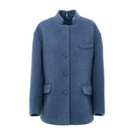 Gucci Light Blue Wool Jackets & Coat featuring semi-Korean collar, flap pockets, and Gucci logo button detail.