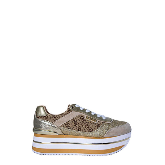 Guess Beige Polyester Platform Sneakers with elevated sole and stylish design for casual wear.