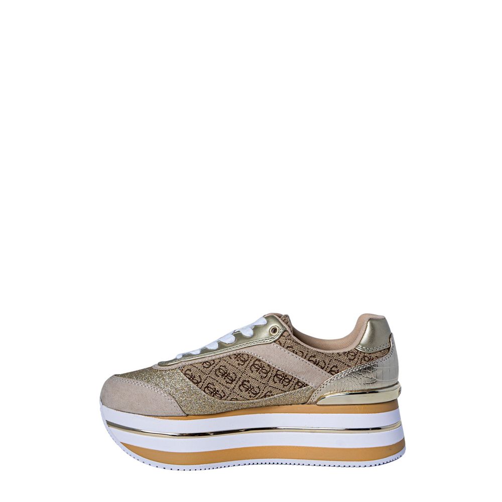 Guess Beige Polyester Platform Sneakers with elevated sole, providing style and comfort, ideal for casual occasions.
