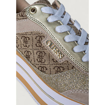 Guess Beige Polyester Platform Sneakers with elevated sole and elegant design for style and comfort.