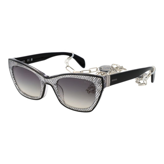Guess Black Women Sunglass, full-rim cat eye style, black plastic frame with gradient lenses, includes branded case, 100% UVA & UVB protection.