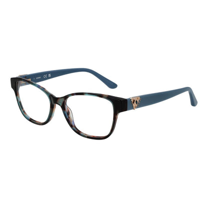 Guess Blue Acetate Glasses (Frames) for women, full-rim butterfly style, blue acetate material, size 51-16-140 with demo lenses