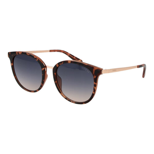 Guess Brown Unisex Sunglass with blue gradient lenses, stainless steel full-rim frame, 100% UVA & UVB protection, includes branded case.