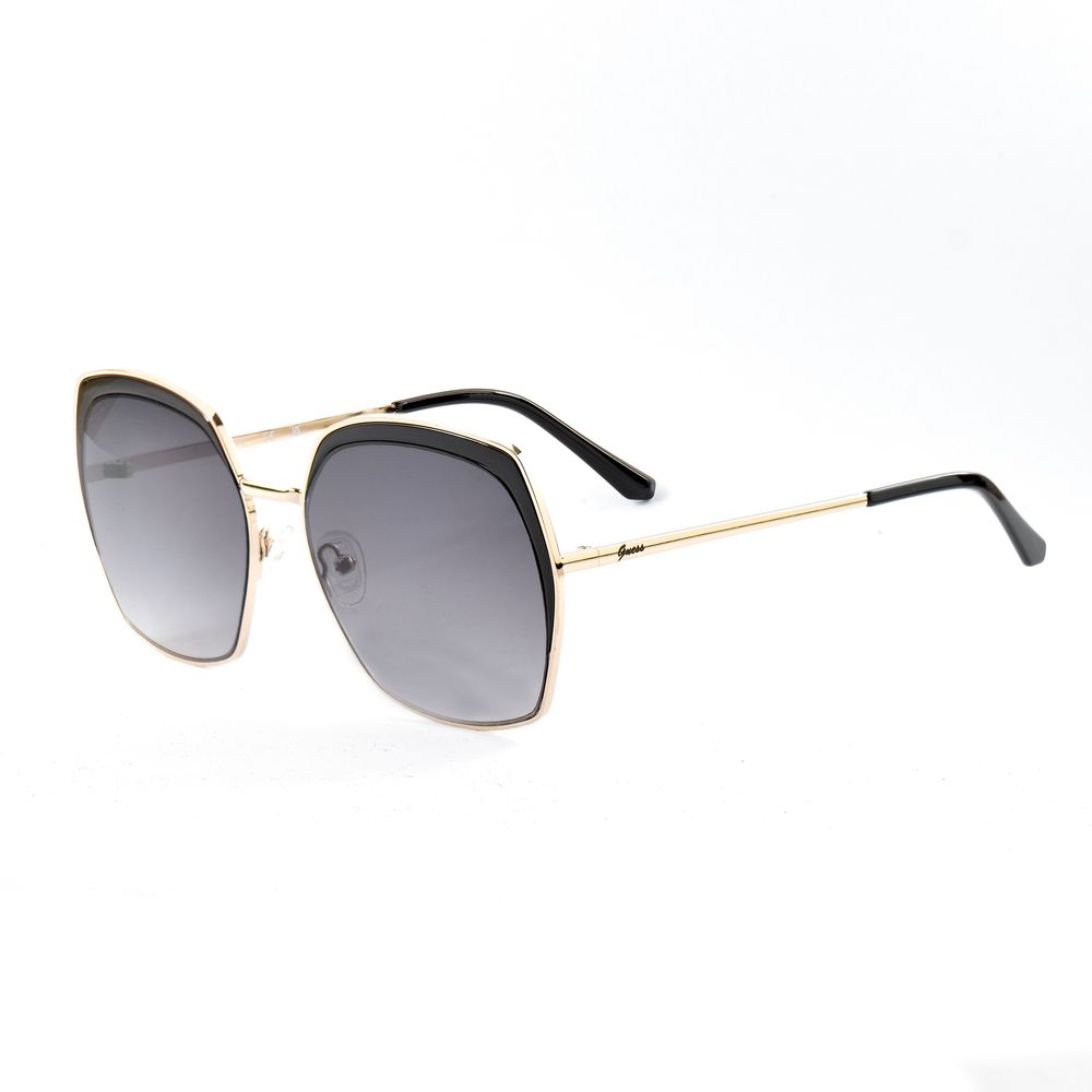 Guess Gold Metal Sunglasses with grey gradient lenses, model GF0410-5932B, featuring a modern design with a gold metal frame.