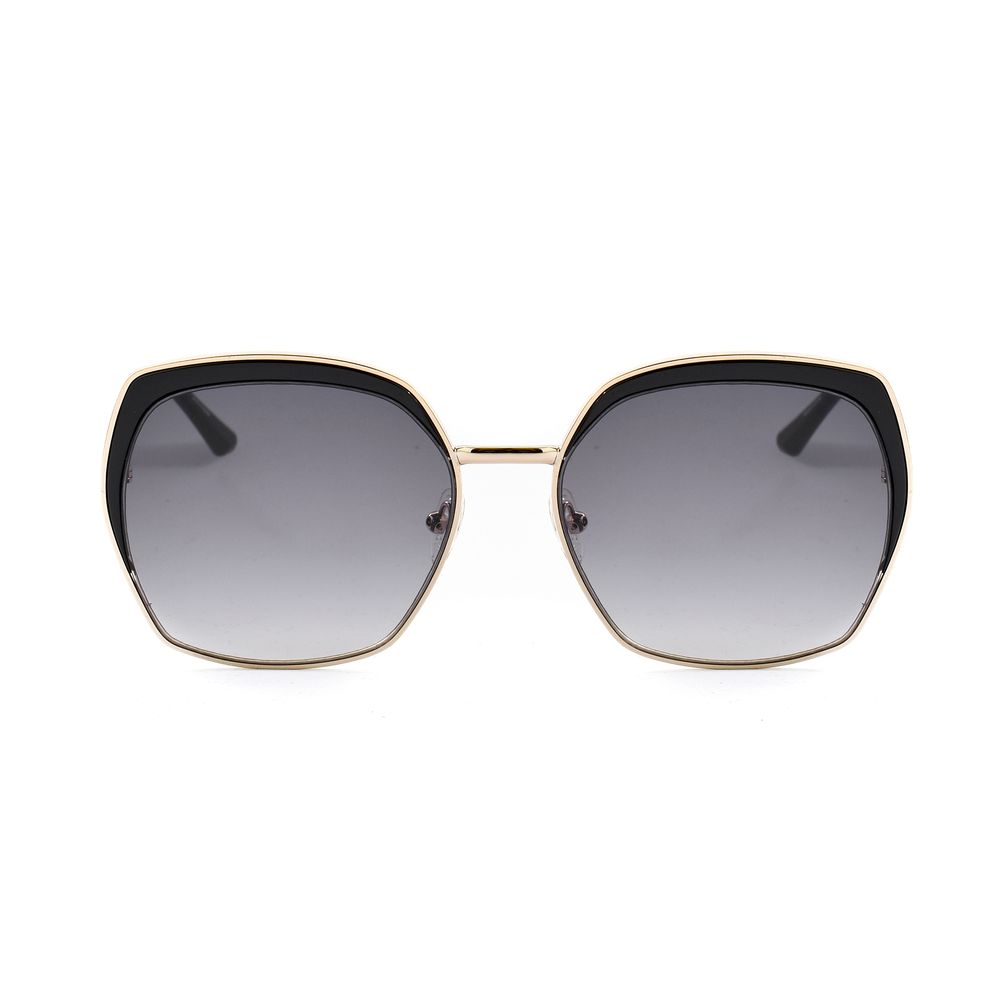 Guess Gold Metal Sunglasses for women with gradient grey lenses, metal frame, size 59/18/145mm. Stylish eyewear accessory.