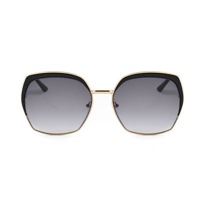 Guess Gold Metal Sunglasses for women with gradient grey lenses, metal frame, size 59/18/145mm. Stylish eyewear accessory.