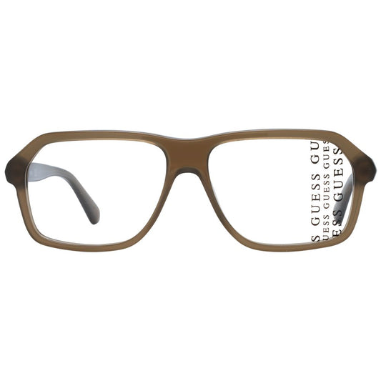 Guess Green Men Glasses Frame - green plastic full-rim rectangle frames with demo lenses, 55-14-145 size, includes branded case