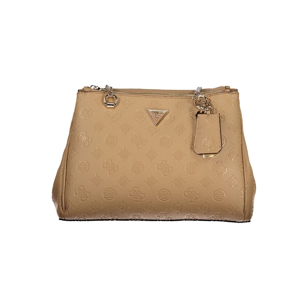 Guess Jeans Beige Polyethylene Women Handbag with chain shoulder handles and ample compartments for essentials.
