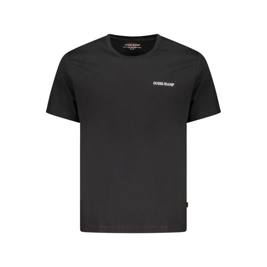 Guess Jeans Black Cotton Men T-Shirt with crew neck and logo on front, perfect for casual outings and self-expression.