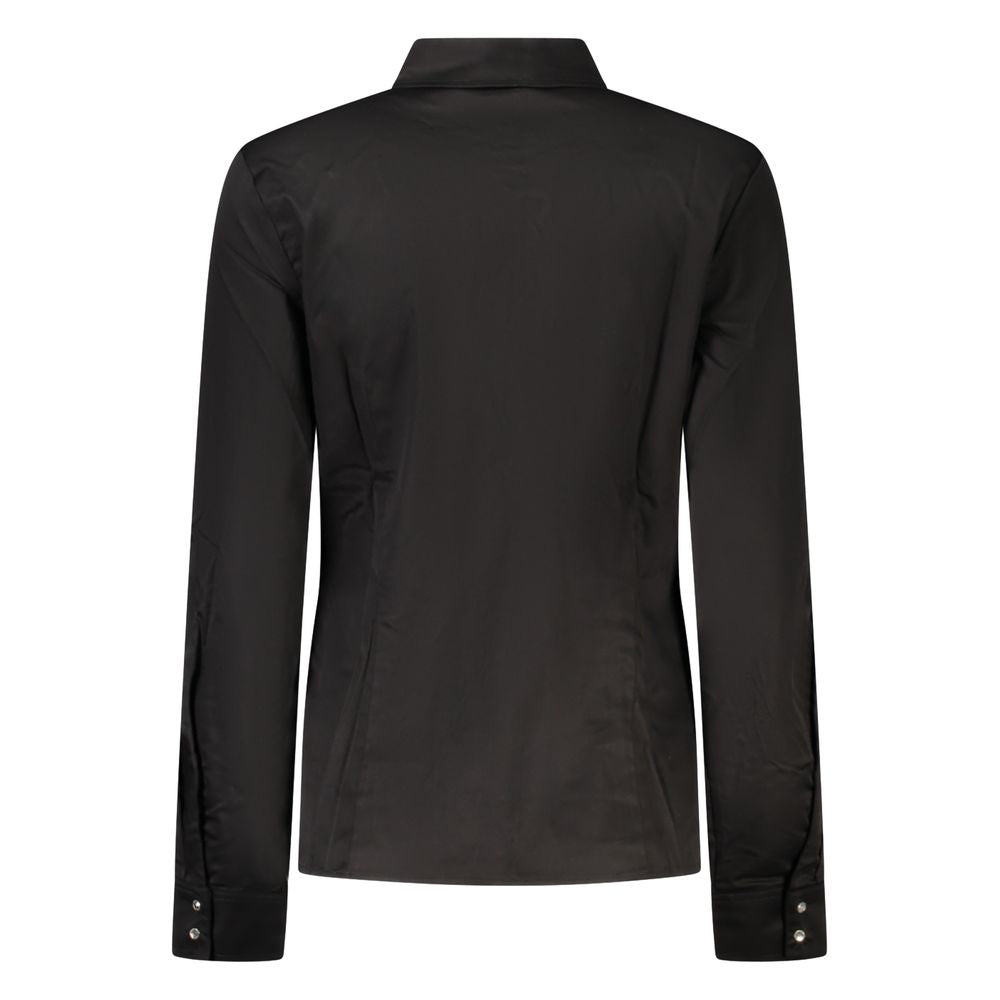 Back view of Guess Jeans Black Cotton Women Shirt, featuring long sleeves and buttoned cuffs.
