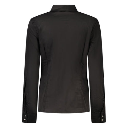 Back view of Guess Jeans Black Cotton Women Shirt, featuring long sleeves and buttoned cuffs.
