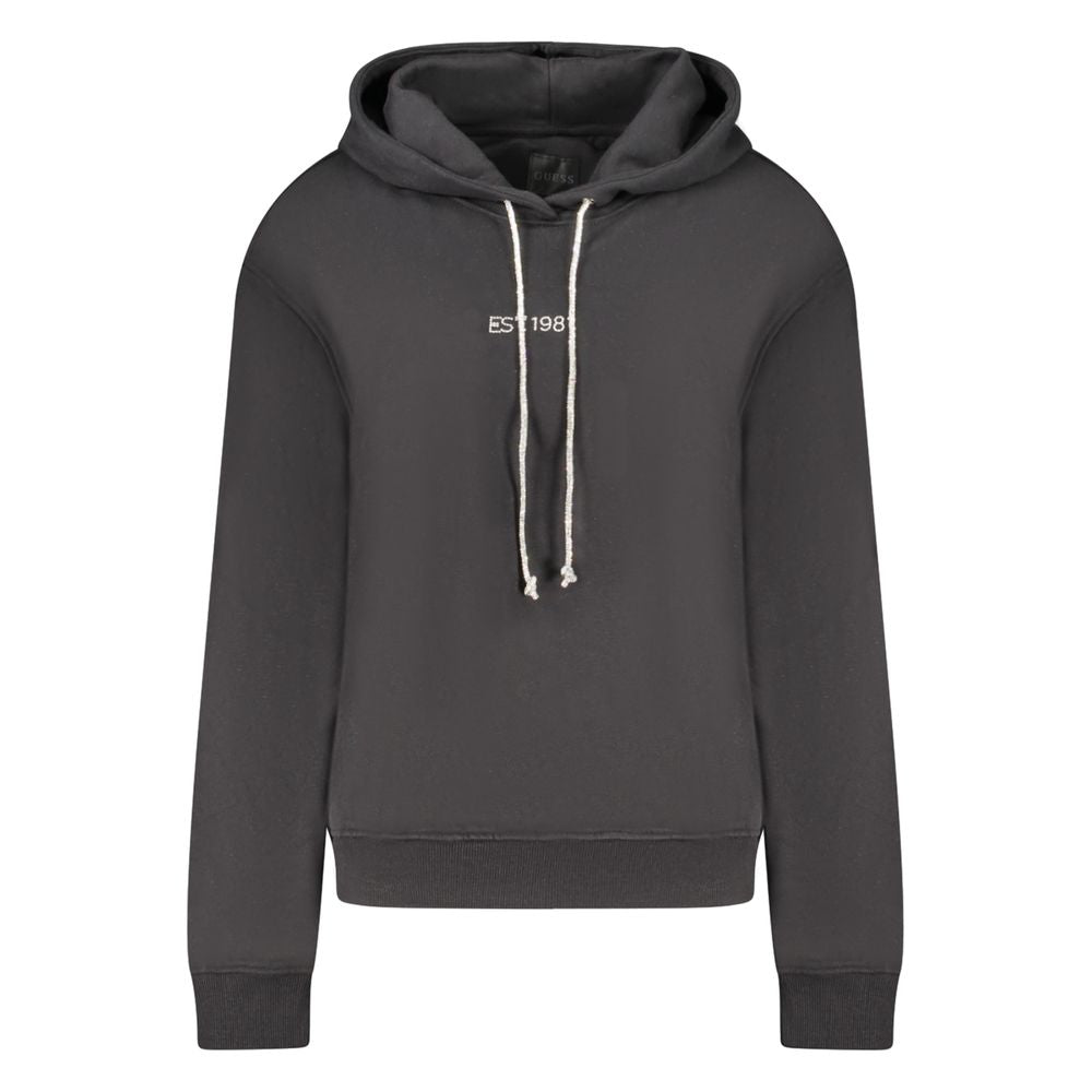 Guess Jeans Black Cotton Women Sweater with long sleeves, bold print, and rhinestone embellishments for stylish comfort.
