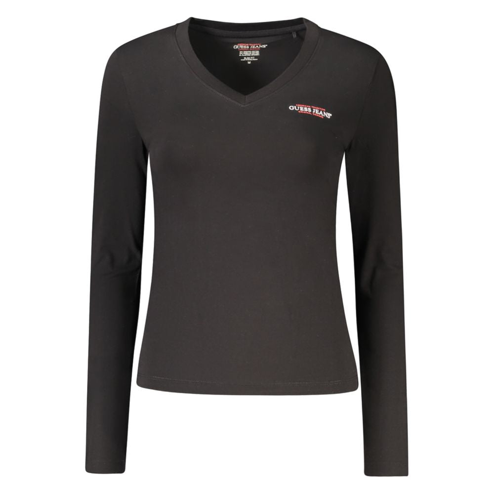 Guess Jeans Black Cotton Women T-Shirt with long sleeves and V-neck
