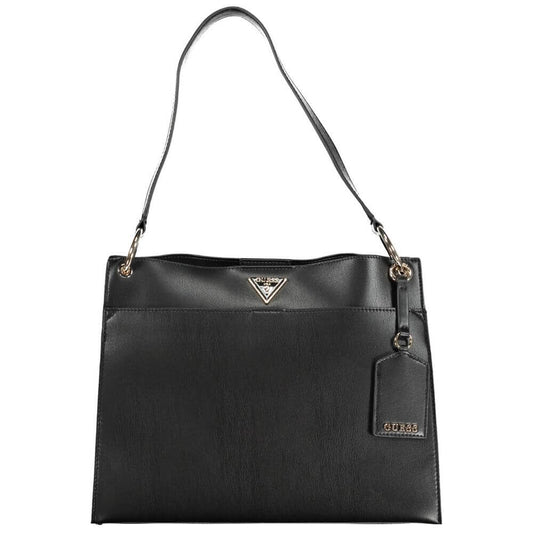 Guess Jeans Black Polyethylene Handbag with shoulder handle, external and internal pockets, contrasting details, and snap closure.