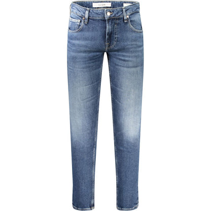 Guess Jeans Blue Cotton Jeans Denim with skinny fit, 5 pockets, washed effect, button and zip closure, featuring recycled cotton.