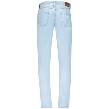 Guess Jeans Blue Cotton Men Jeans with slim-fit design, made from cotton and spandex blend, featuring classic five-pocket detail.