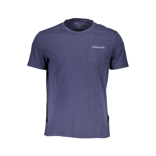 Guess Jeans Blue Cotton Men T-Shirt with crew neck and embroidered logo.
