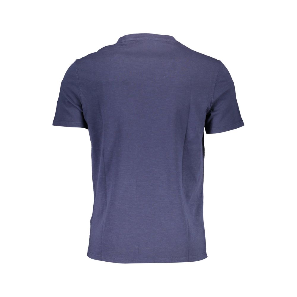 Back view of Guess Jeans Blue Cotton Men T-Shirt with short sleeves and crew neck design.