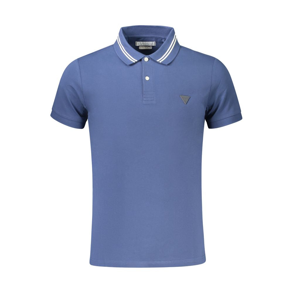 Guess Jeans Blue Cotton Polo Shirt, short sleeve, extra slim fit, featuring two buttons and contrasting details.