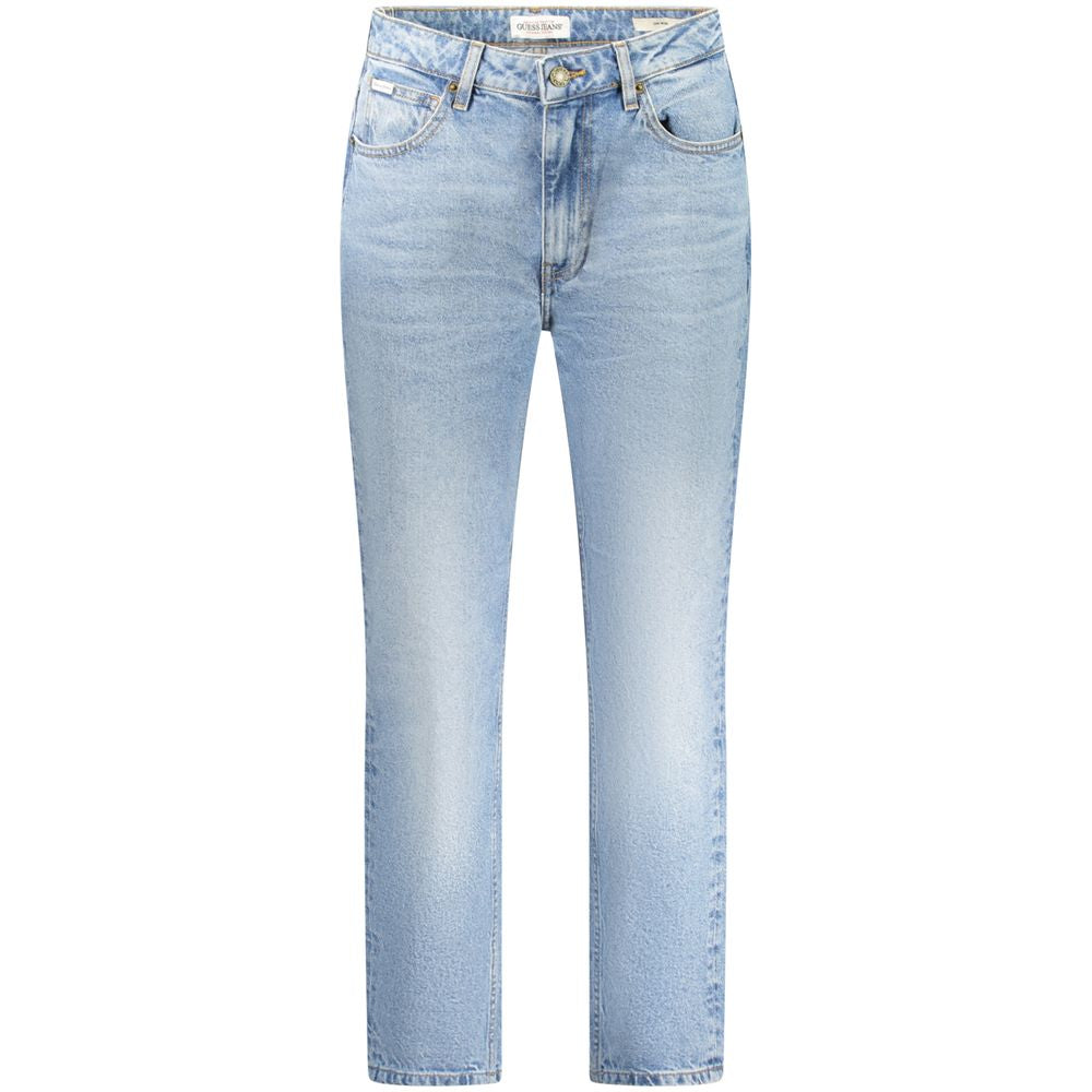 Guess Jeans Blue Cotton Women's Jean with washed effect and sleek button closure.