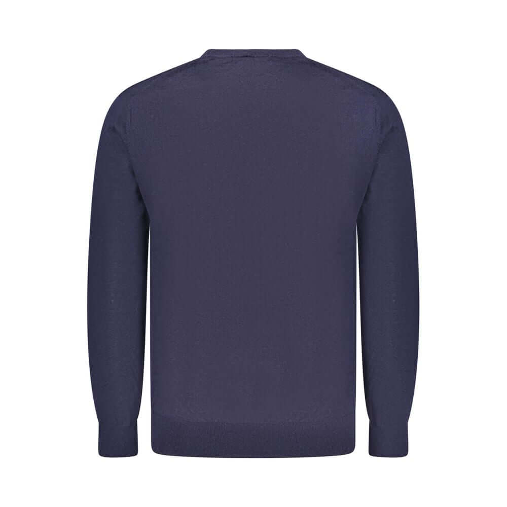 Back view of Guess Jeans Blue Wool Sweater with long sleeves and crew neck.