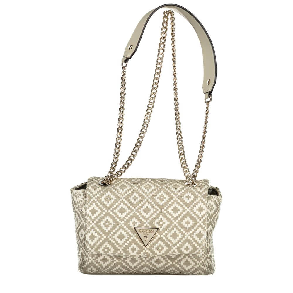 Alt Tag: Guess Jeans Gray Polyethylene Handbag with chain shoulder strap, snap closure, and protective feet.