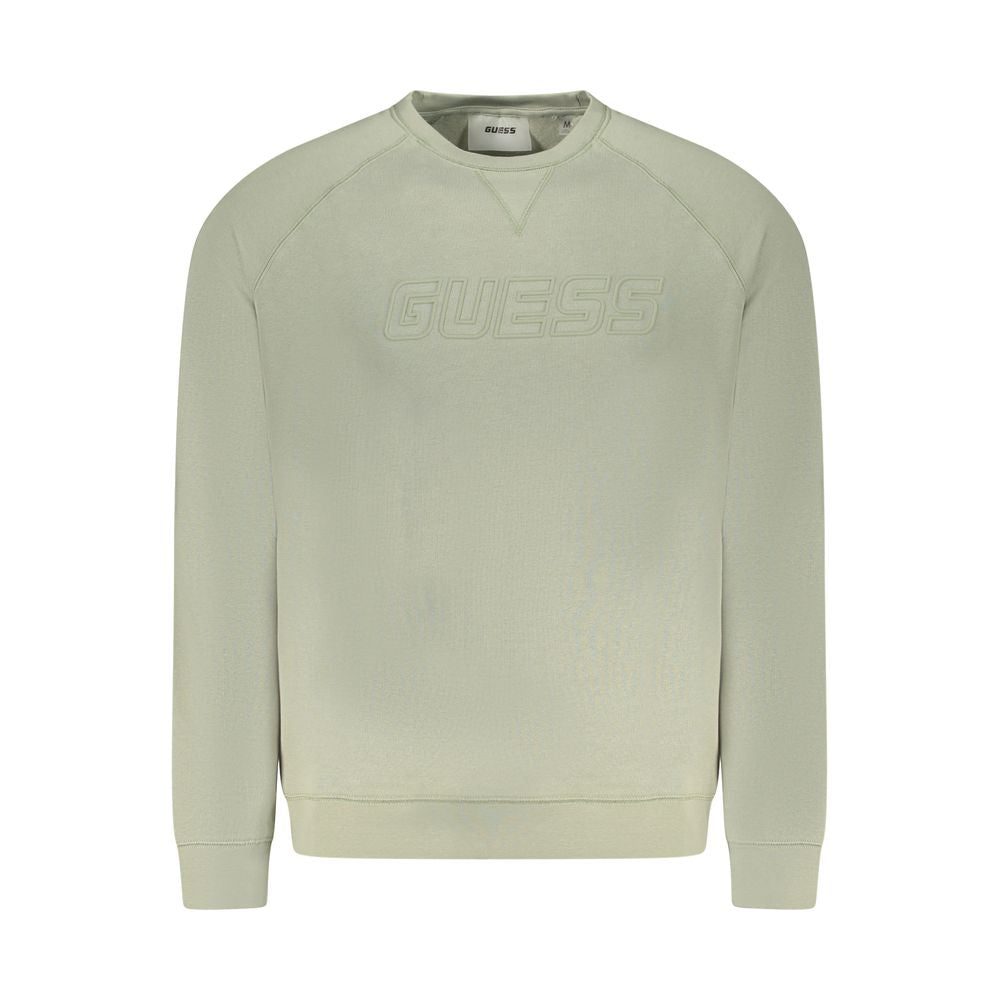 Guess Jeans Green Cotton Men Sweater with iconic logo, urban chic crewneck made from cotton and polyester blend for style and comfort.