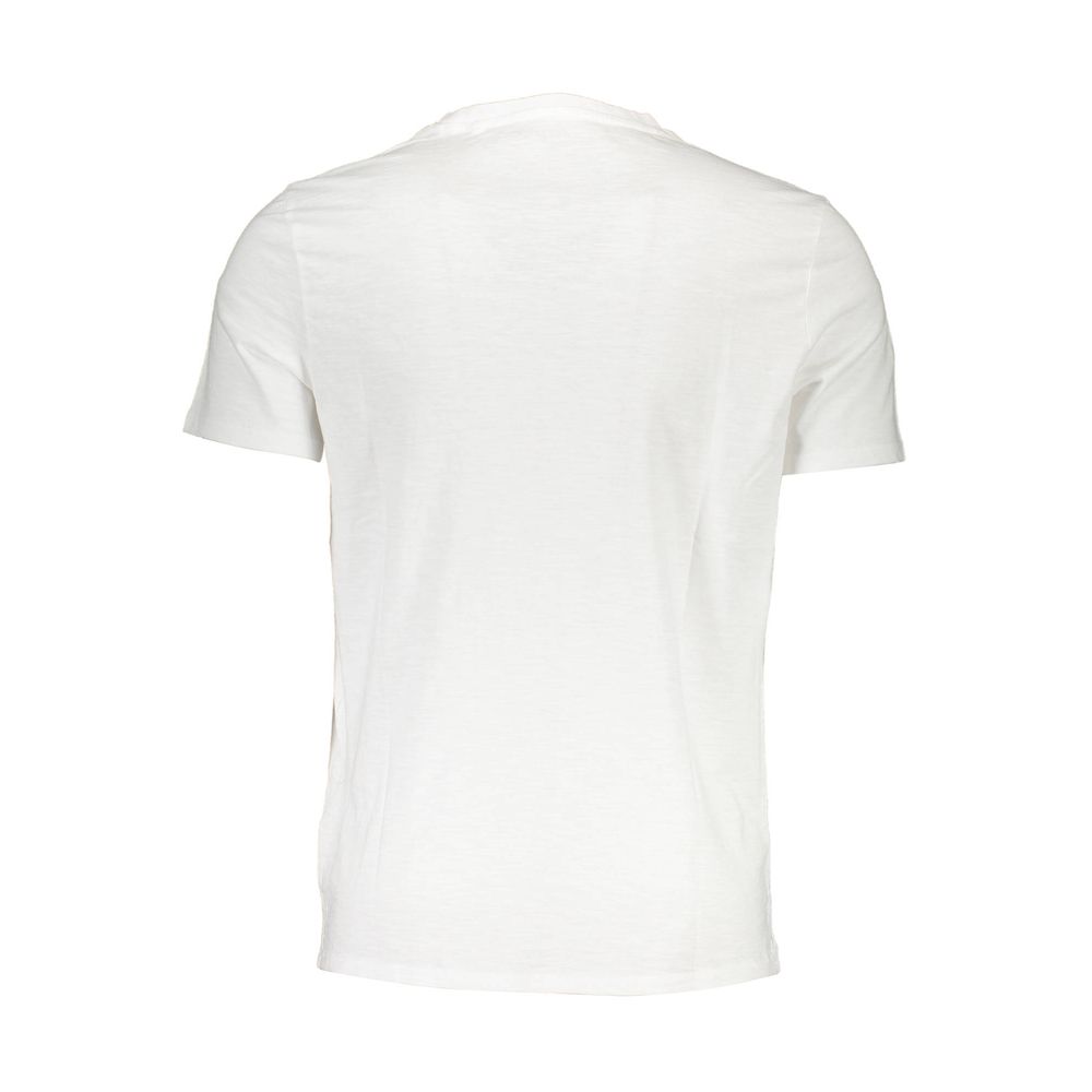 Back view of Guess Jeans White Cotton Men T-Shirt with crew neck and single pocket in sustainable organic cotton.