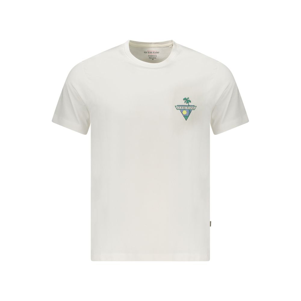 Guess Jeans White Cotton T-Shirt with short sleeves, crew neck, organic cotton. Featuring printed logo.