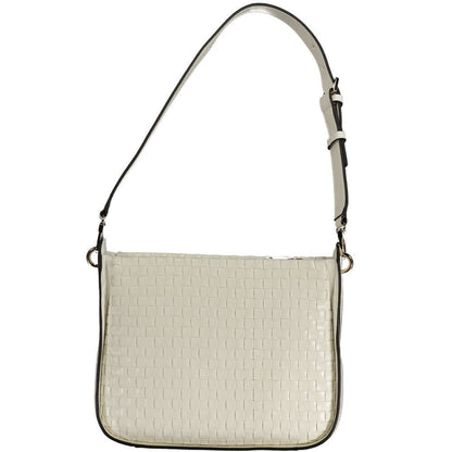 Guess Jeans White Polyethylene Handbag with adjustable shoulder handle, zip closure, and protective feet.