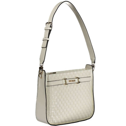 Guess Jeans White Polyethylene Handbag with adjustable strap, internal pocket, and zip closure.