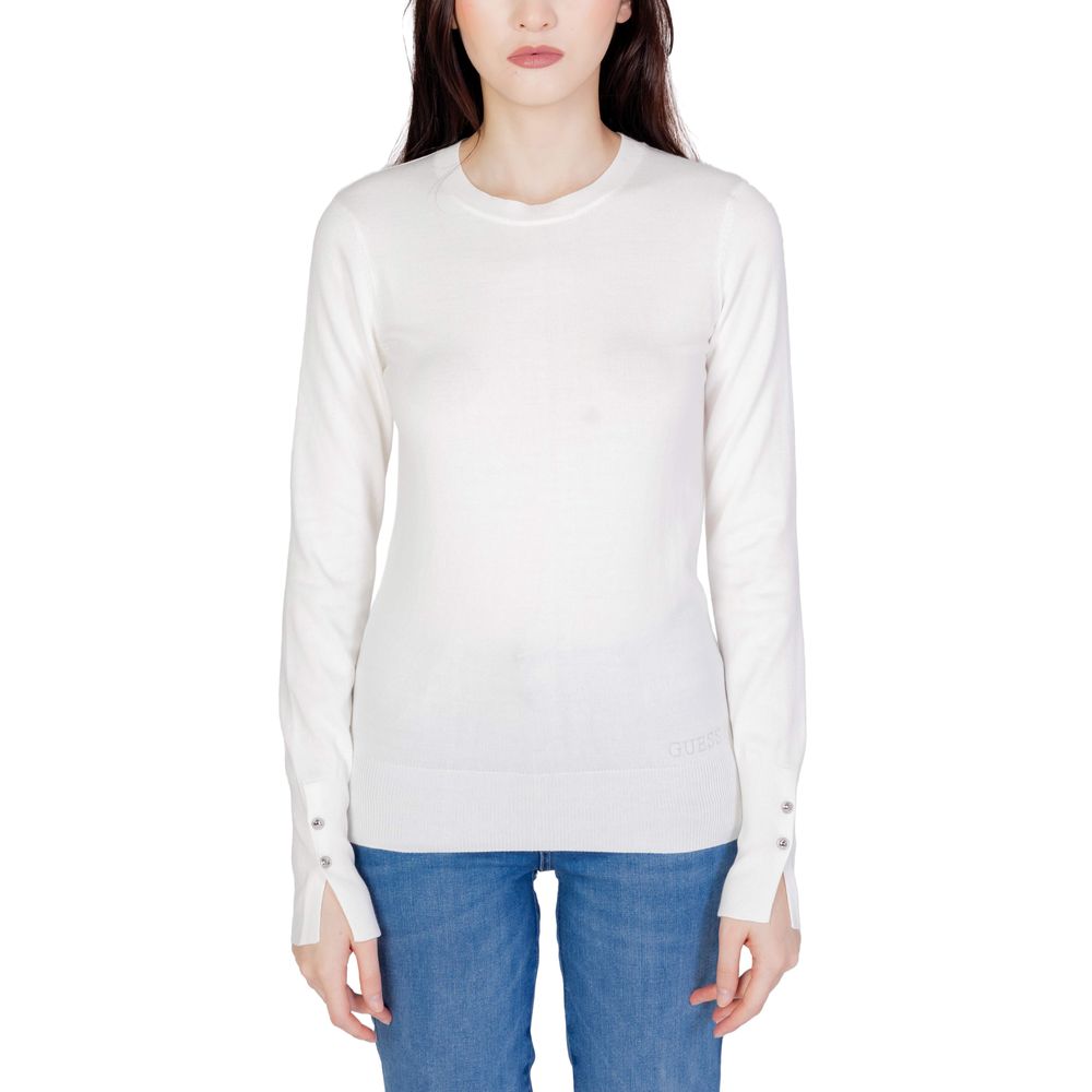 Guess White Cotton Sportswear women's jersey for Fall/Winter collection, 100% cotton, front view on model. Perfect for casual wear.