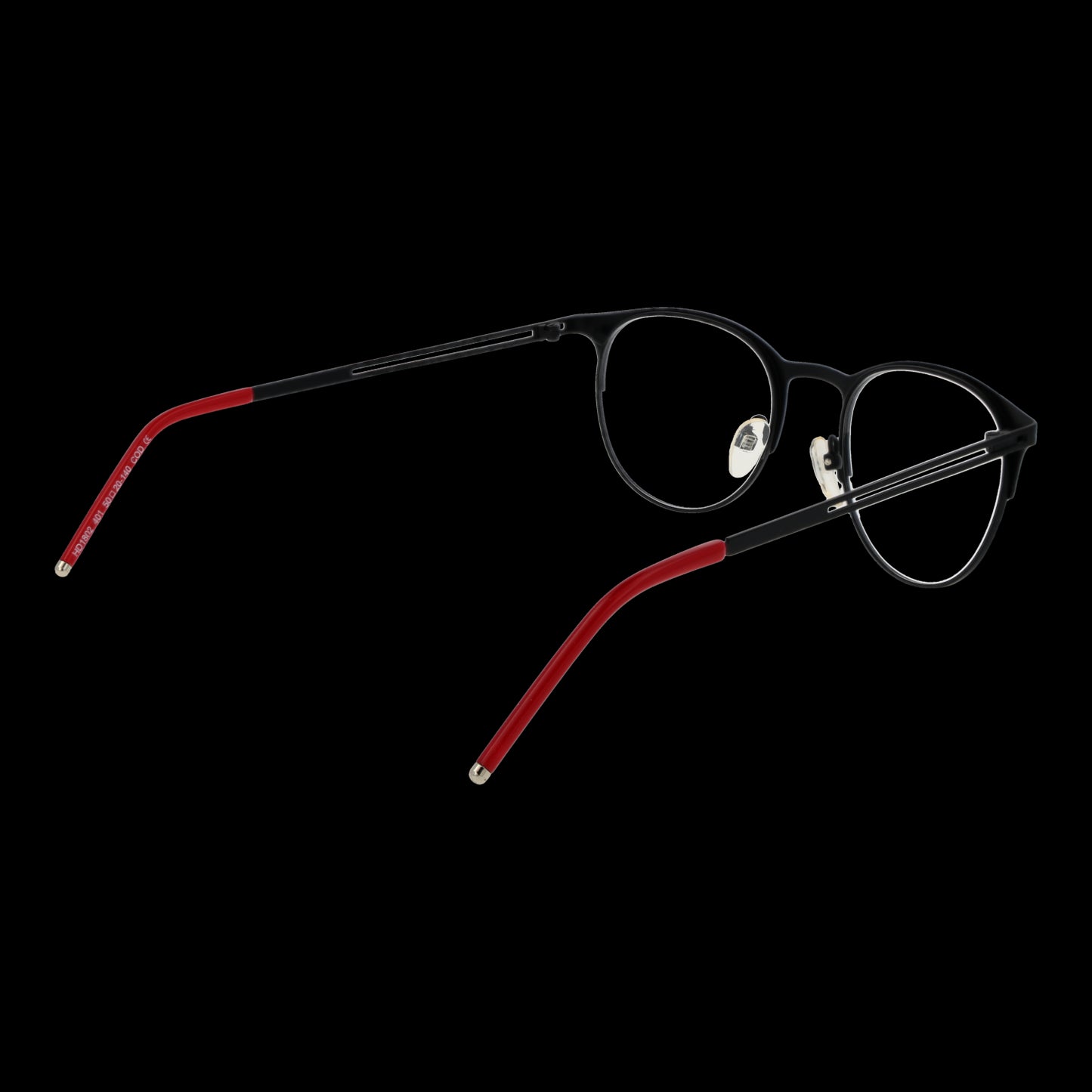 H DESIGN MOD. HD1802 50401 stylish gent glasses with black frames and red accents on temple arms.