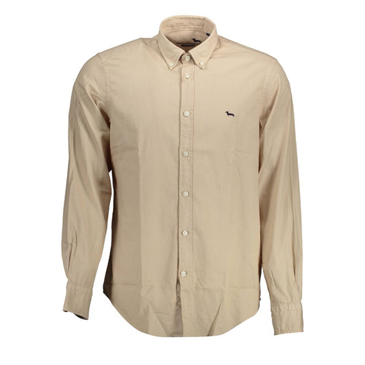 Harmont & Blaine Beige Cotton Men Shirt - elegant long sleeve shirt with button-down collar and stylish cuffs for sophisticated fashion.