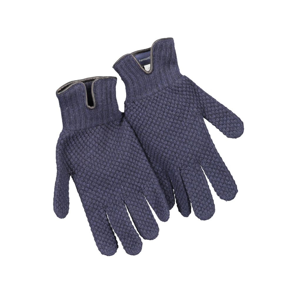 Harmont & Blaine Blue Wool Men's Glove with textured design and iconic logo, crafted in Italy for a blend of warmth and luxury.
