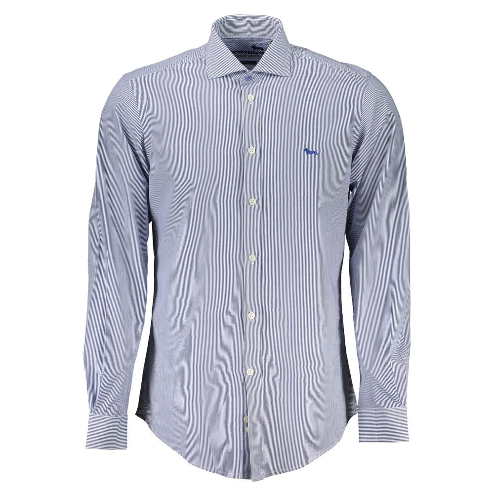 Harmont & Blaine Elegant Blue Organic Cotton Shirt with French collar and narrow fit, featuring long sleeves and discreet logo.