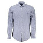 Harmont & Blaine Elegant Blue Organic Cotton Shirt with French collar and narrow fit, featuring long sleeves and discreet logo.