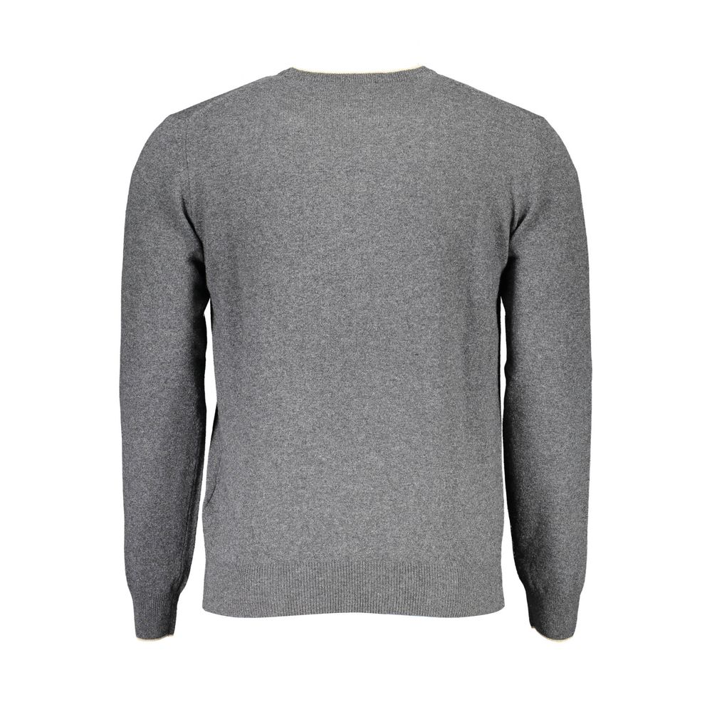 Back view of Harmont & Blaine Grigio Lana Men Sweater in grey color showcasing design and texture.