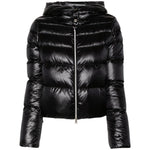Herno Coats Black feather down padded jacket with hood and zip fastening, cropped hem and side zip pockets, nylon down design.