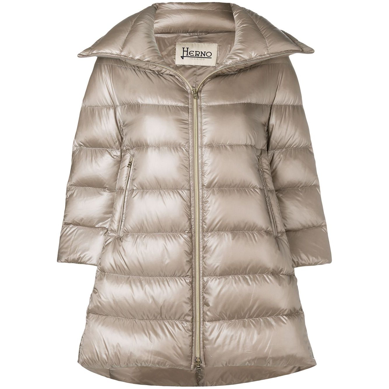 Herno Coats Dove Grey nude feather down Cleofe midi jacket, stylish zipped padded design.