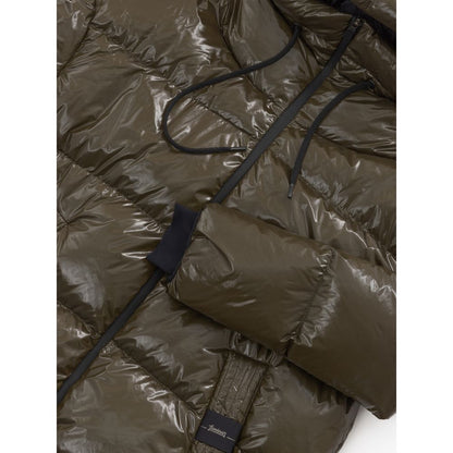 Herno Green Polyamide Parka with hood, zipper closure, and padded design, showcasing dark green color and lightweight material.