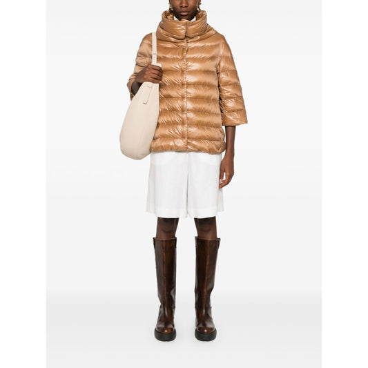 Herno Jackets Camel - camel brown quilted design with down-feather filling and stand-up collar, perfect for stylish warmth.