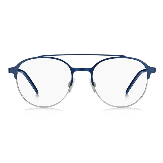 Hugo Boss Blue Metal Frames with clear lenses, model BOSS-1246-KU0, featuring blue metal frames and a minimalist design.