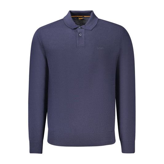 Hugo Boss Blue Wool Mens Sweater in stylish blue with classic Hugo Boss embroidery, made of a warm wool-acrylic blend. Perfect for refined style.