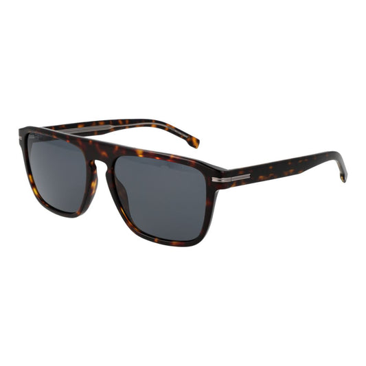 Hugo Boss Brown Men Sunglass with grey lenses and full-rim square acetate frame.