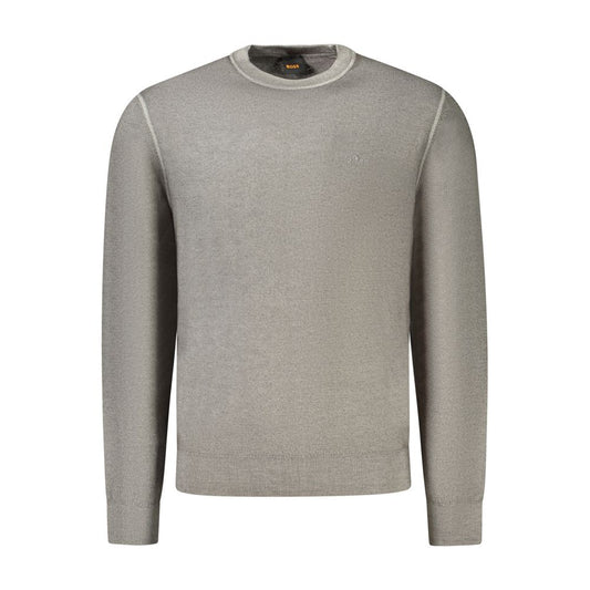 Hugo Boss Gray Wool Mens Sweater featuring a sleek design with embroidery and logo, perfect for a sophisticated, bold style statement.