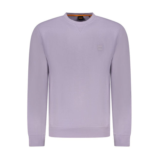Hugo Boss Purple Cotton Men Sweater with long sleeves and embroidery details, showcasing elegance and comfort for the modern man.
